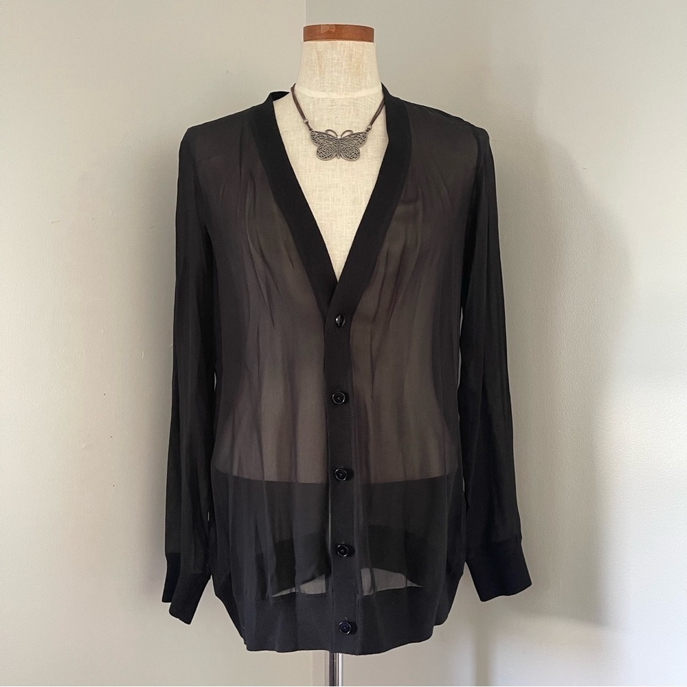 Ralph Lauren Black Label Sheer Black button up cardigan 100% Silk size 4
